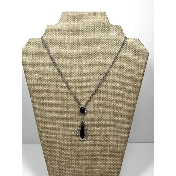 Monet Necklace Silver Tone Black Teardrop Pendant Rhinestones 16”+1.5” - Picture 8 of 9